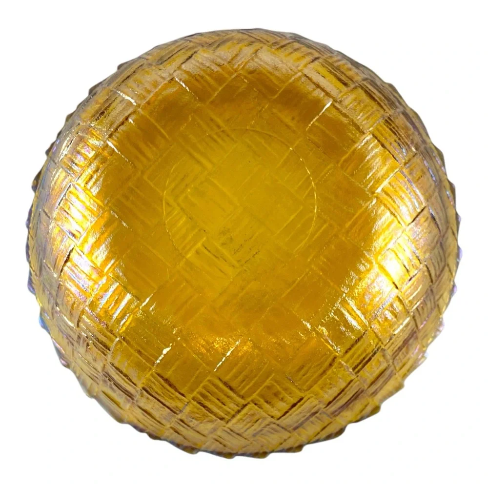 Vintage Indiana Glass Weavetex Basketweave Bowl Marigold Carnival Glass MCM 9”